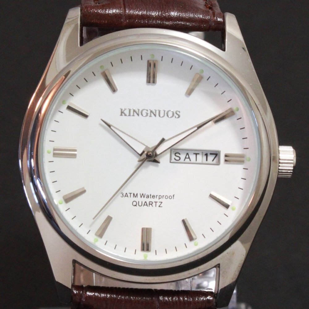 Men's Contemporary Dress Watch Silver Case Brown Leather Watch Strap 40mm - Picture 9 of 12